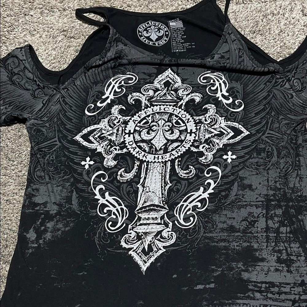 Affliction Women's Black and White Cross Tank Top